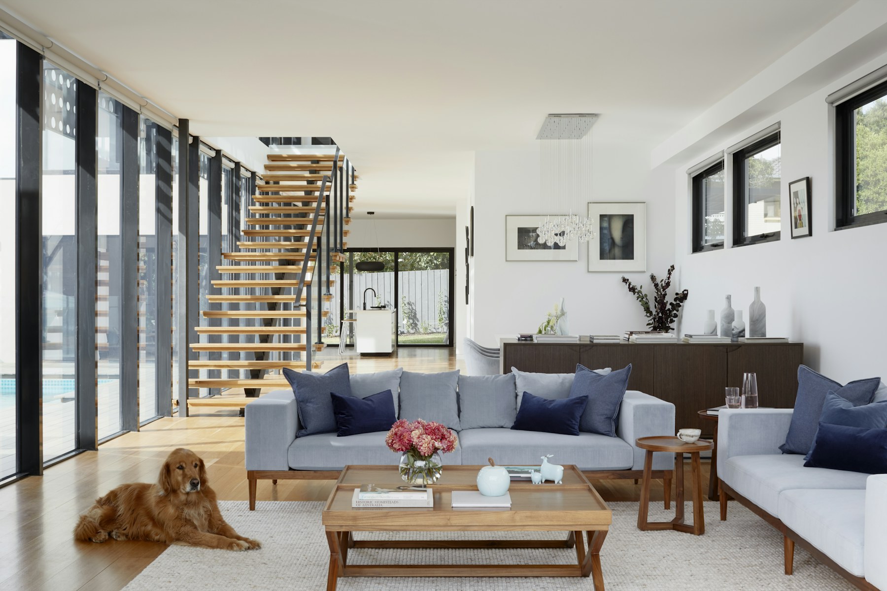 Warm, refined vacation home interior